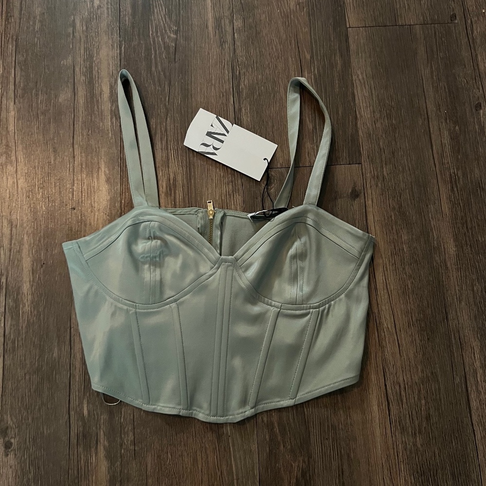 Zara Corset Silk Green Top